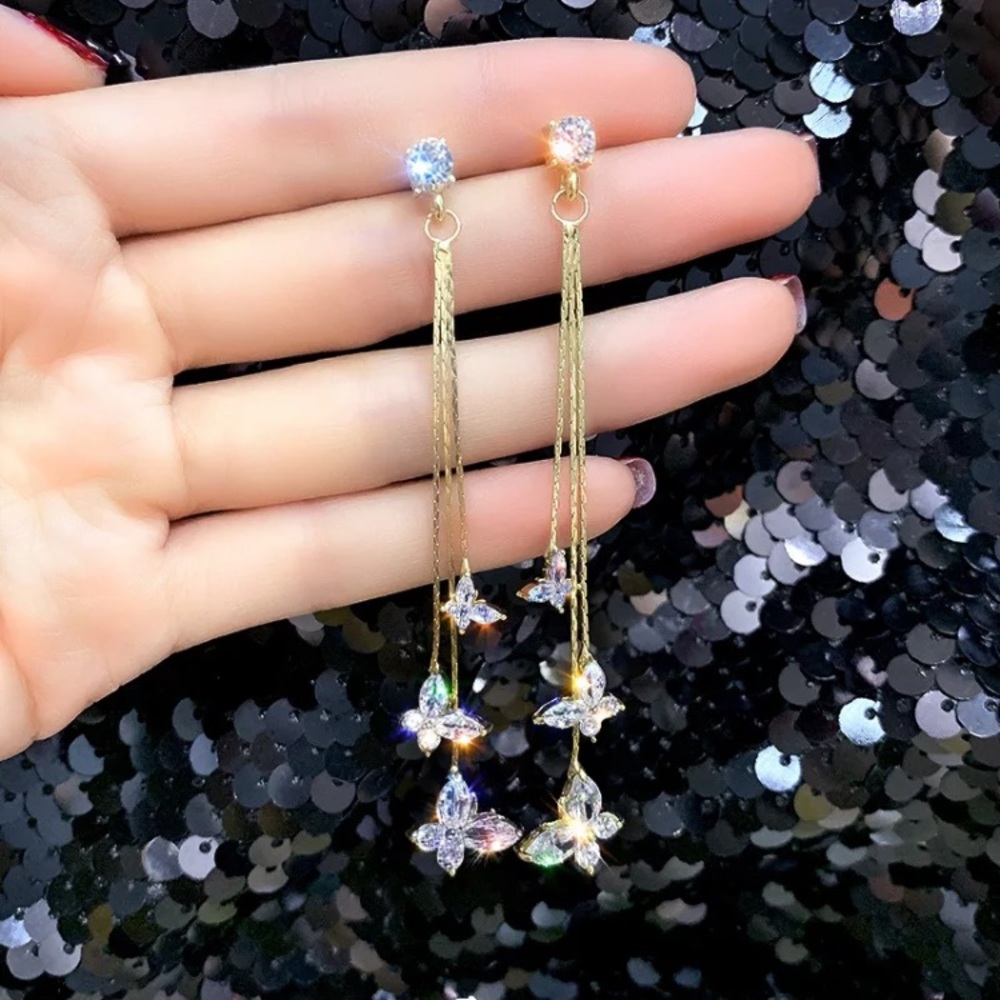 Beautiful Gold Tone Crystals Butterfly Earrings - Picture 4 of 5